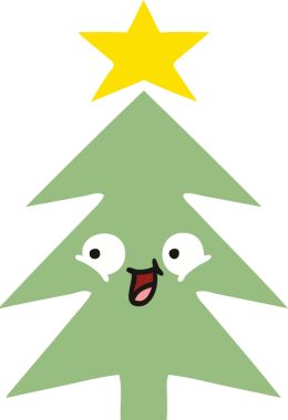 Bir insan tarafından çizilmiş bir noel ağacının düz renkli retro karikatürü