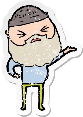 Bir insan tarafından çizilmiş sakallı bir çizgi film karakterinin sıkıntılı çıkartması.