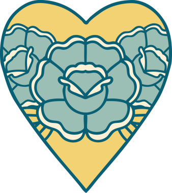 Bir insan tarafından çizilmiş kalp ve çiçeklerin ikonik dövme şekli