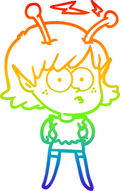 Gökkuşağı gradyan çizgisi bir insan tarafından çizilmiş uzaylı bir kızın çizimi