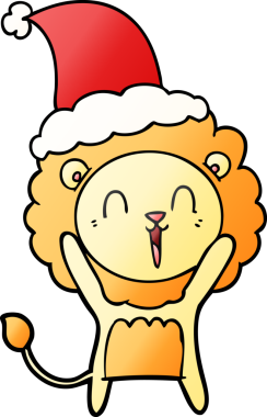 Gülen aslan eli, bir insan tarafından çizilmiş Noel Baba şapkasının gradyan çizimi.