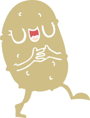 Bir insan tarafından çizilmiş düz renkli mutlu patates çizgi filmi.