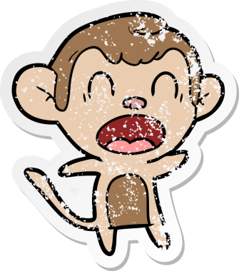 Bir insan tarafından çizilmiş bağıran çizgi film maymunu çıkartması.