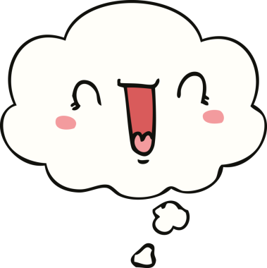 Bir insan tarafından çizilmiş düşünce baloncuklu mutlu çizgi film yüzü.