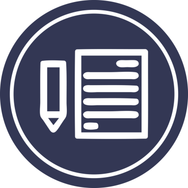 bir insan tarafından çizilmiş belge ve kalem dairesel simgesi