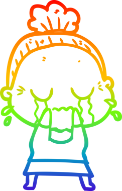 Gökkuşağı gradyan çizgi çizimi bir insan tarafından çizilmiş ağlayan yaşlı bir kadın