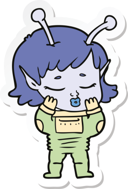 Bir insan tarafından çizilmiş uzaylı bir kızın çıkartması.