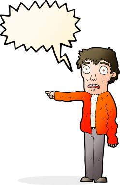 Bir insan tarafından çizilen konuşma baloncuğuyla işaret eden karikatür.