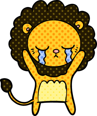 Bir insan tarafından çizilmiş ağlayan çizgi film aslanı.