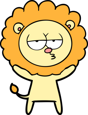 Bir insan tarafından çizilmiş canı sıkkın bir aslan.