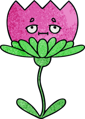 Bir insan tarafından çizilmiş bir çiçeğin retro grunge desen karikatürü