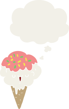 Düşünce baloncuklu karikatür dondurması insan tarafından çizilmiş.