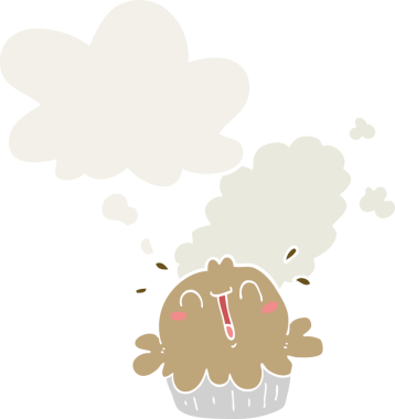 Düşünce baloncuğu insan tarafından çizilmiş şirin bir çizgi film pastası.