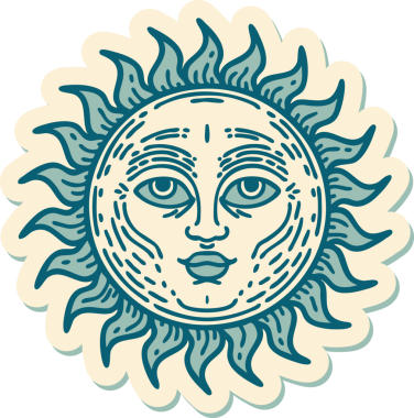 Bir insan tarafından çizilmiş geleneksel güneş stili dövme çıkartması.