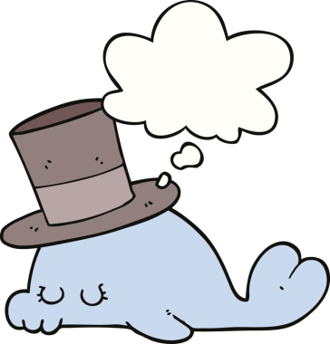 Bir insan tarafından çizilmiş düşünce baloncuğu olan sevimli çizgi film yunusu.