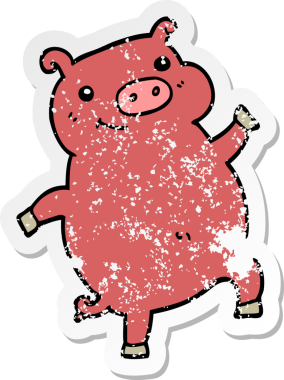 Bir insan tarafından çizilmiş dans eden bir domuzun sıkıntılı çıkartması.