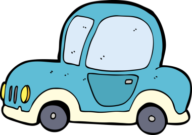 Bir insan tarafından çizilmiş çizgi film arabası.