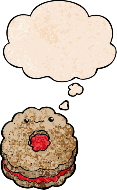 Düşünce baloncuklu çizgi film bisküvisi. Bir insan tarafından çizilmiş grunge doku tarzı.