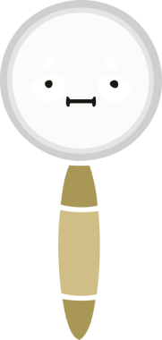 Bir insanın çizdiği büyüteçin düz renkli retro karikatürü