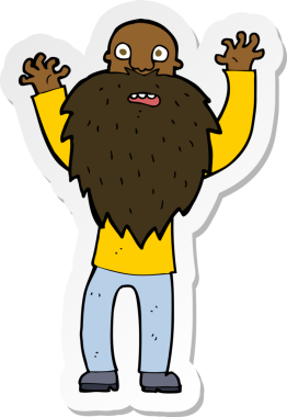 Çizgi film çıkartması. Bir insan tarafından çizilmiş sakallı, korkmuş yaşlı adam.