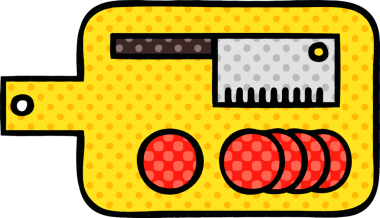 Bir insan tarafından çizilmiş et doğrama tahtasının çizgi romanı.