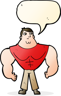 bir insan tarafından çizilmiş konuşma balonu olan karikatür vücut geliştiricisi