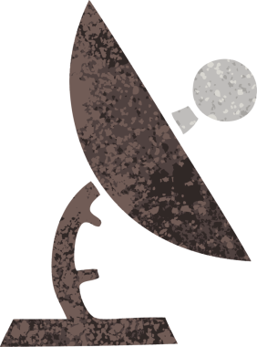 Bir insan tarafından çizilmiş uydu anteninin retro çizim tarzı karikatürü