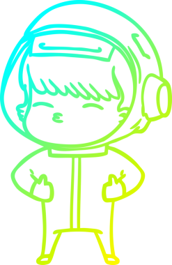 Bir insan tarafından çizilmiş soğuk gradyan çizgi çizimi meraklı bir astronot.