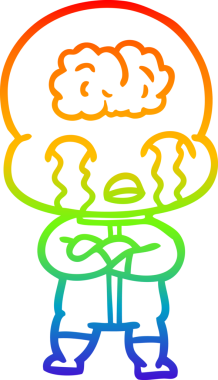 Gökkuşağı gradyan çizgi çizimi bir insan tarafından çizilmiş büyük beyin uzaylısının ağlaması