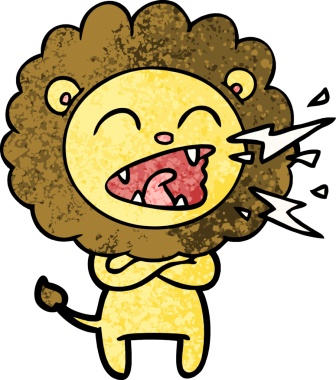 Bir insan tarafından çizilmiş kükreyen aslan çizgi filmi.