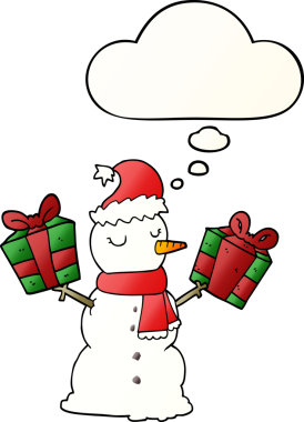 Düşünce baloncuğu olan kardan adam bir insan tarafından çizilmiş.