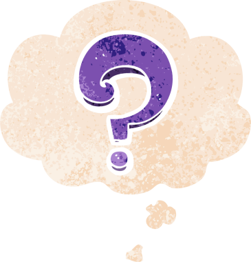 bir insan tarafından çizilmiş grunge sıkıntılı retro biçimli düşünce baloncuğu ile çizgi film soru işareti