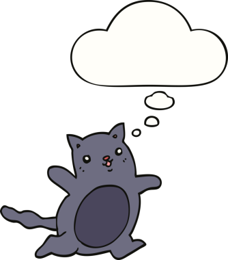 Bir insan tarafından çizilmiş düşünce kabarcığı olan çizgi film kedisi.