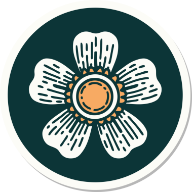 Bir insan tarafından çizilmiş geleneksel bir çiçek stiliyle dövme çıkartması.