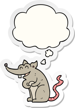 Düşünce baloncuklu çizgi film faresi insan tarafından çizilmiş bir çıkartma.