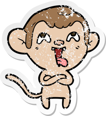 Bir insan tarafından çizilmiş çılgın bir çizgi maymunun sıkıntılı çıkartması.