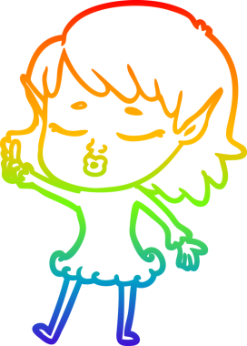 Gökkuşağı gradyan çizgisi bir insan tarafından çizilmiş güzel bir elf kızı çizimi