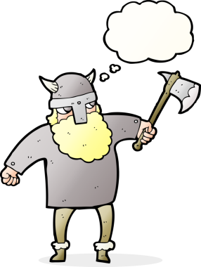 Bir insan tarafından çizilmiş serbest çizim düşünce balonu çizgi filmi Viking savaşçısı