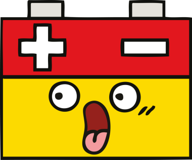 Bir insan tarafından çizilmiş bir araba aküsünün sevimli karikatürü.