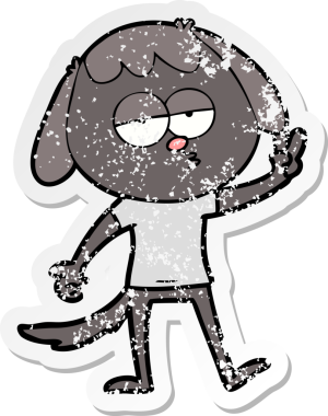 Bir insan tarafından çizilmiş barış işareti veren yorgun bir köpeğin sıkıntılı çıkartması.