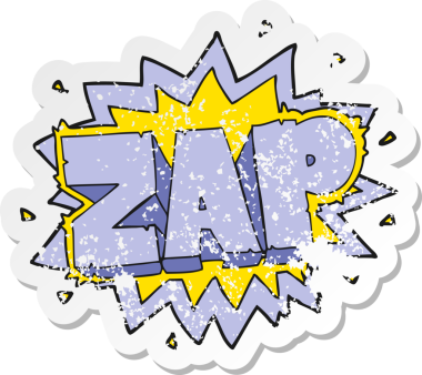 Bir insan tarafından çizilmiş karikatür zap patlama tabelasının geriletilmiş etiketi.