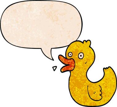 Bir insan tarafından çizilmiş eski moda konuşma baloncuğu olan ördek vaklayan çizgi film.