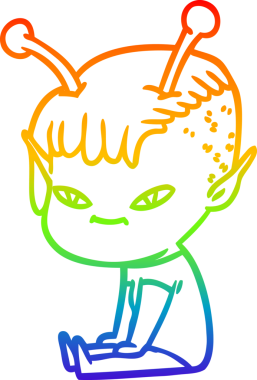 Gökkuşağı gradyan çizgisi bir insan tarafından çizilmiş şirin bir uzaylı kızın çizimi.