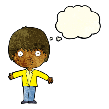 Bir insan tarafından çizilmiş düşünce baloncuğu olan bir çocuk.