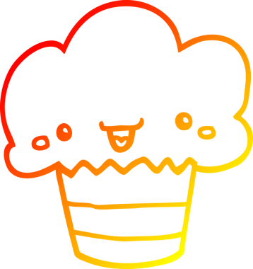 Yüzü insan tarafından çizilmiş bir çizgi film kekinin sıcak çizgi çizimi