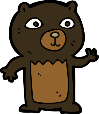 Bir insan tarafından çizilmiş siyah ayı yavrusunu sallayan çizgi film.