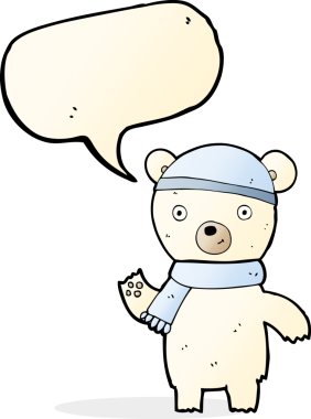 Bir insan tarafından çizilmiş konuşma baloncuğuyla kutup ayısını sallayan çizgi film.