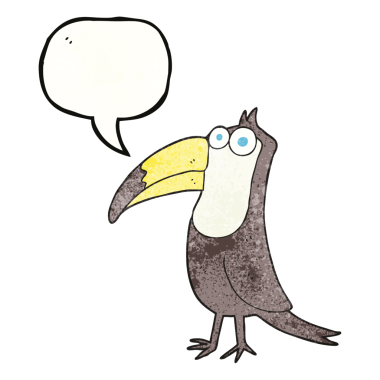 Bir insan tarafından çizilmiş serbest konuşma balonu desenli karikatür tukan.