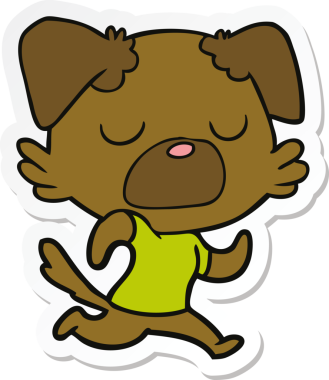 Bir insan tarafından çizilmiş çizgi film köpeği çıkartması.