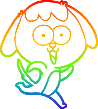 Gökkuşağı gradyan çizimi. Bir insan tarafından çizilmiş şirin bir köpek çizimi.